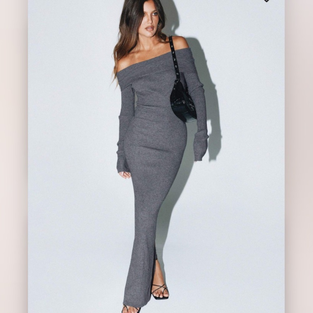 PHYLIS OFF THE SHOULDER MAXI DRESS SLATE